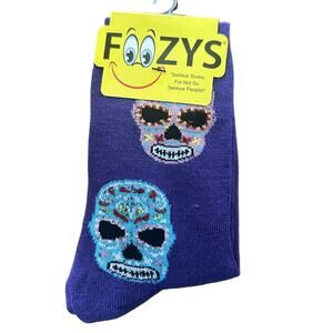 New Foozys Crew Length Sugar Skull Day Of The Dead Socks Purple Women One Size